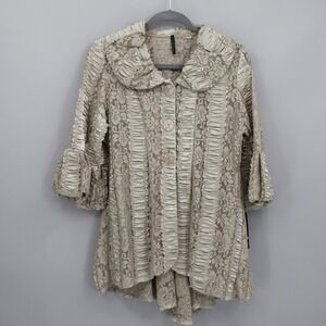 Boutique‎ I.C. Lace Ruffled Jacket Womens XL Beige Romantic Twee Maximalist NWT